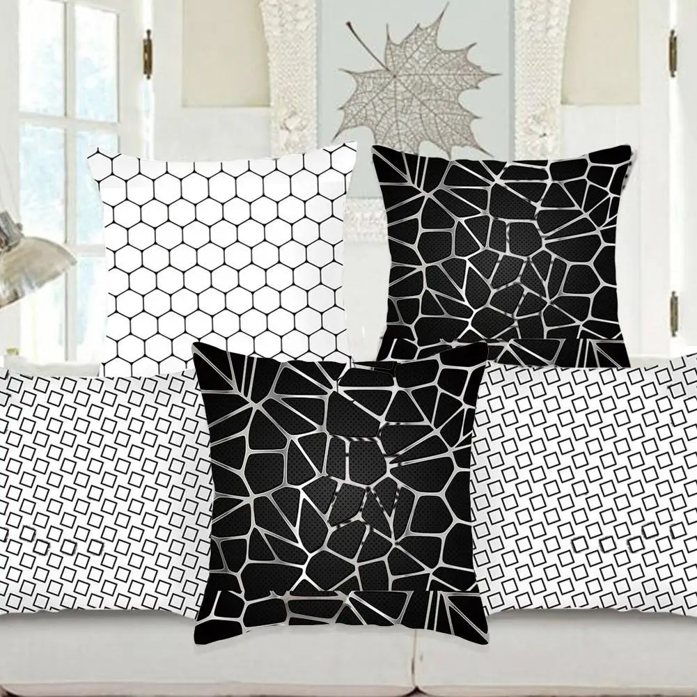 

Geometric Linen Black And White Pillowcase 45x45cm Polyester Soft Square Cushion Cover Sofa Pillow Slipcover Home Decor