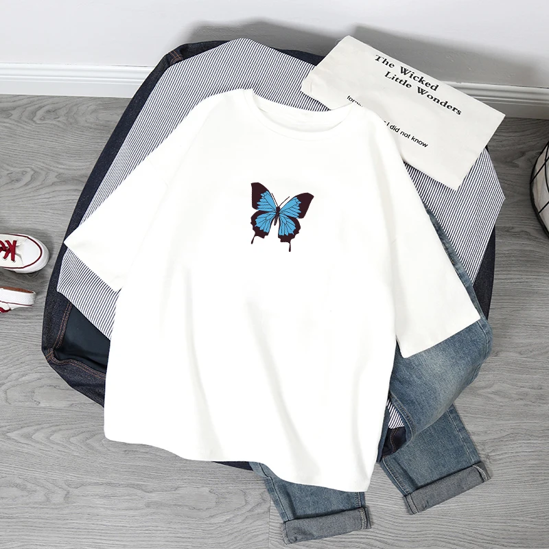 

Oversized T-Shirts Women Butterfly Print Tshirt Summer Short Sleeve Shirt Harajuku Fashion Graphic Tops Female T-shirt Clothes