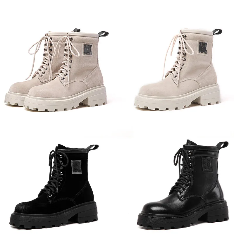 

Hot Genuine Leather Desert Knight Boots Round Toe Lace-Up Motorcycle Boots Winter Ankle Boots for Women Shoes Woman Cross-tied