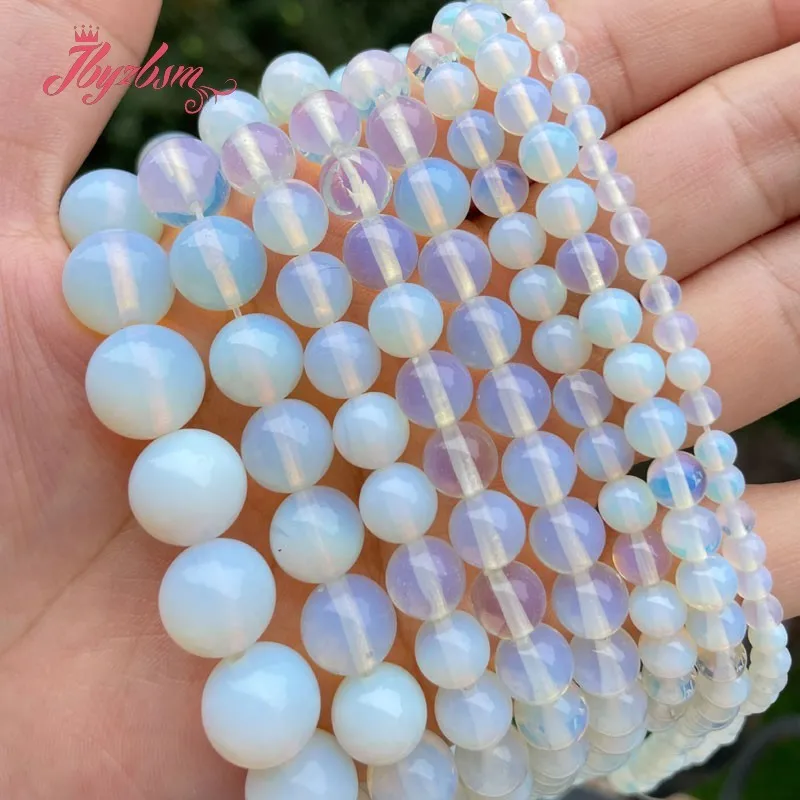 

Round White Opal Smooth Stone Beads Loose Spacer 6/8/10/12mm For DIY Necklace Bracelat Jewelry Making Strand 15" Free Shipping