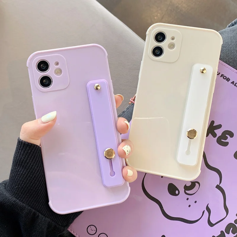 

Candy Color Wristband Stander Phone Case For IPhone 11 12 Pro Max 7 8 Plus Soft TPU Silicone Simple Shockproof Back Cover