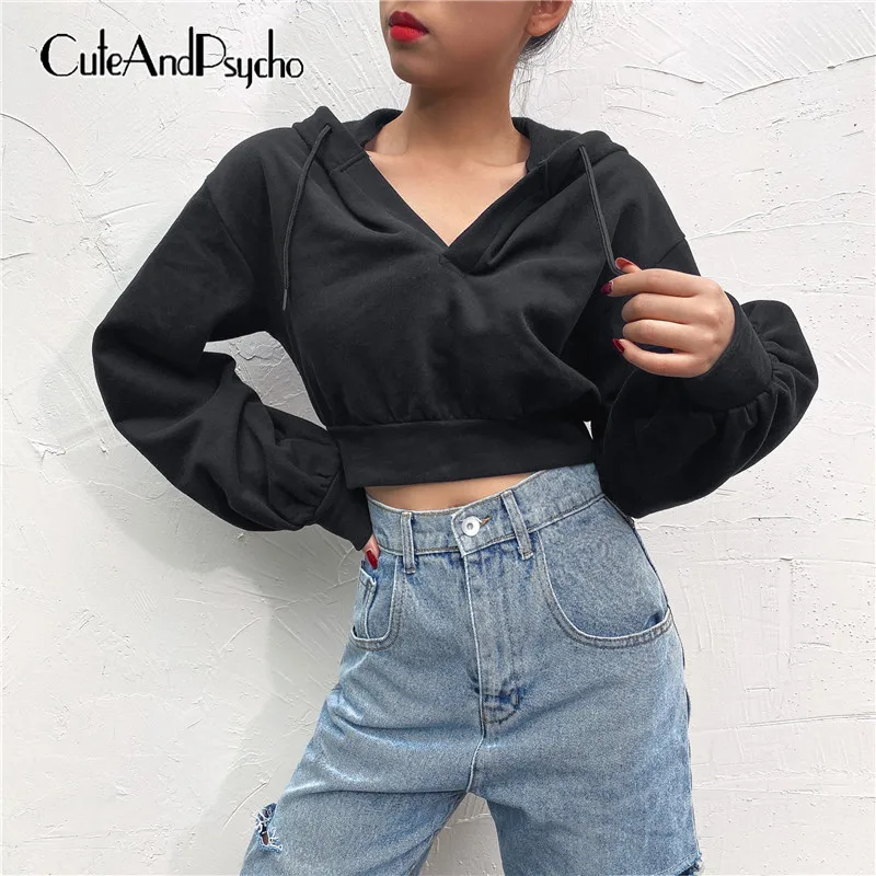 

Уличные, модные, корейские, укороченные свитшоты для женщин, Осенние, модные, однотонные, толстовки для бега