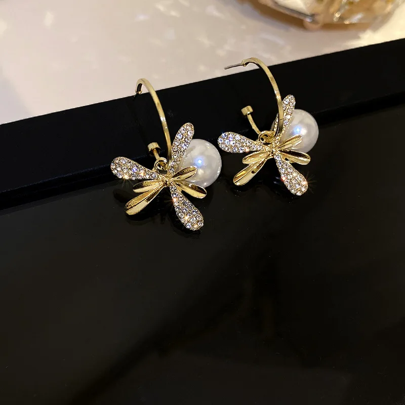 

Origin Summer Charming Simulated Pearl Pendant Earring for Women Girls Irregular Spark Rhinestone Floral Dangle Earrings Jewelry