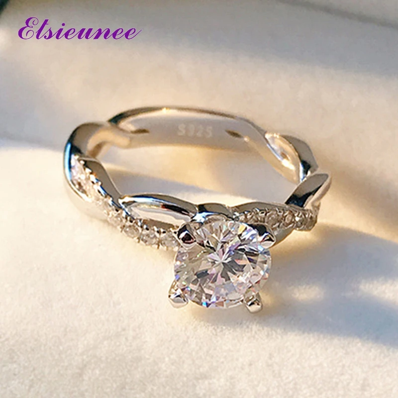 

ELSIEUNEE 100% 925 Sterling Silver Twisted Shape Simulated Moissanite Zircon Engagement Ring For Women Wholesale Fine Jewelry