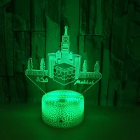 mosque model 3d led night light lamp 7 colors changing remote control usb table lamp home decoration lighting gift for muslims
