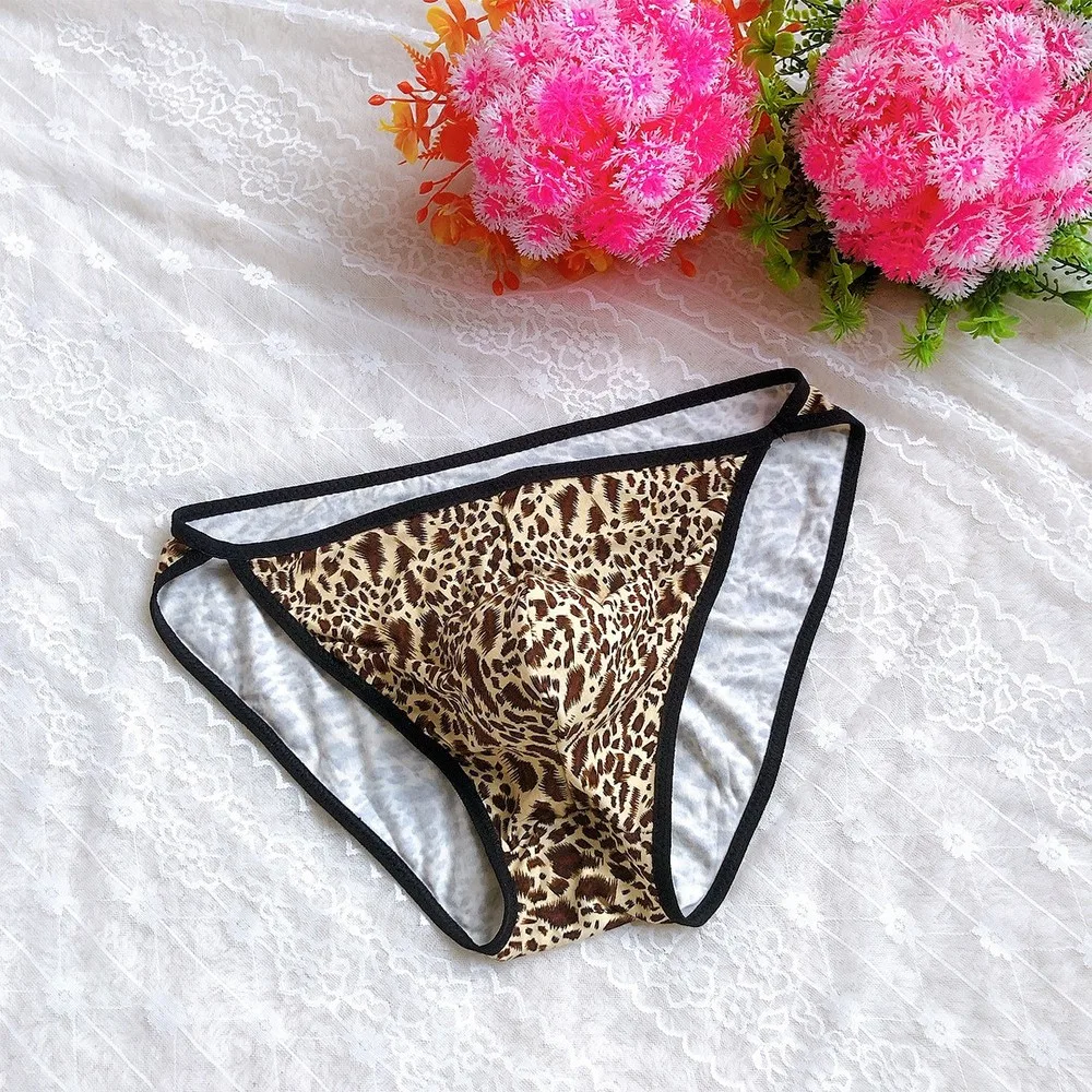 Мужские сексуальные трусики-стринги с леопардовым принтом низкой талией