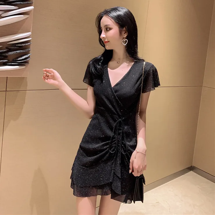 Large-size dress 2020 new summer fat mm age reduction meat slimming V-neck chiffon waist small skirt