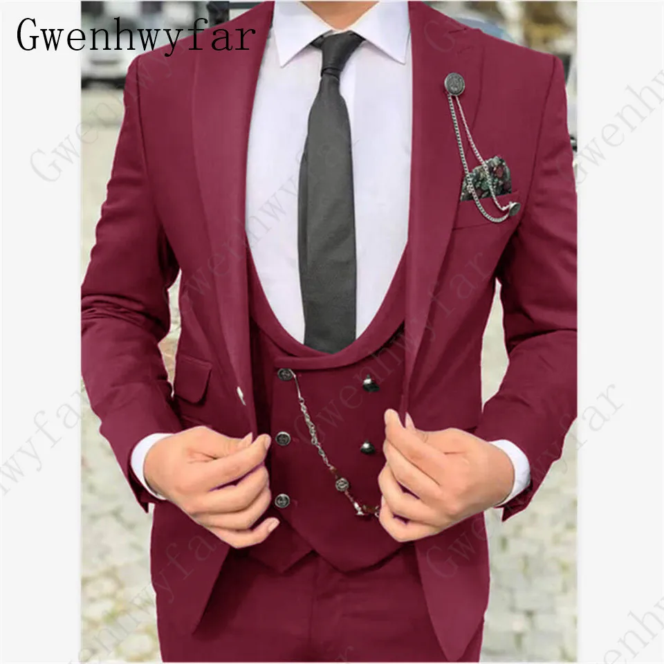 Color 8 Gwenhwyfar, классический Бирюзовый мужской костюм, официальный Свадебный костюм для мужчин, на заказ, приталенный смокинг для жениха, пиджак, брюки, жилет, костюм из 3 предметов - Цвет: Color 8