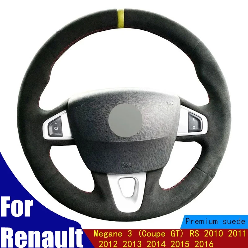 

DIY Car Steering Wheel Cover Black Suede Yellow Marker For Renault Megane 3 (Coupe GT) RS 2010 2011 2012 2013 2014 2015 2016