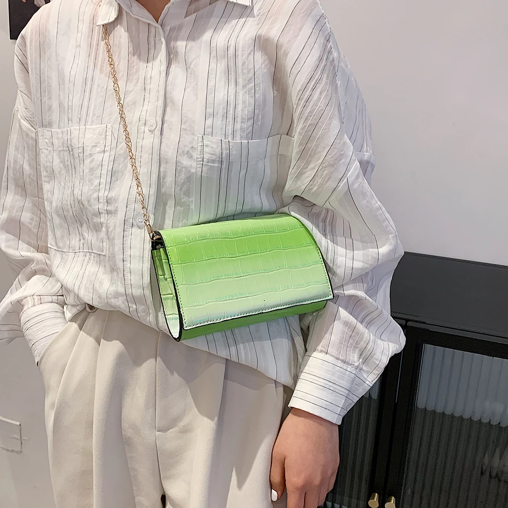 

Vintage Women Gradient Color Shoulder Crossbody Bags Alligator Pattern PU Leather Messenger Bag Casual Ladies Chain Small Purses