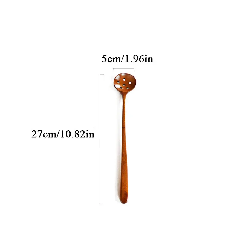 

1PC Long Handle spoon Tableware Plastic Seasoning Spoon Natural Seasoning Spoon Hollow out Wooden Spoon Stirring Round Spoon