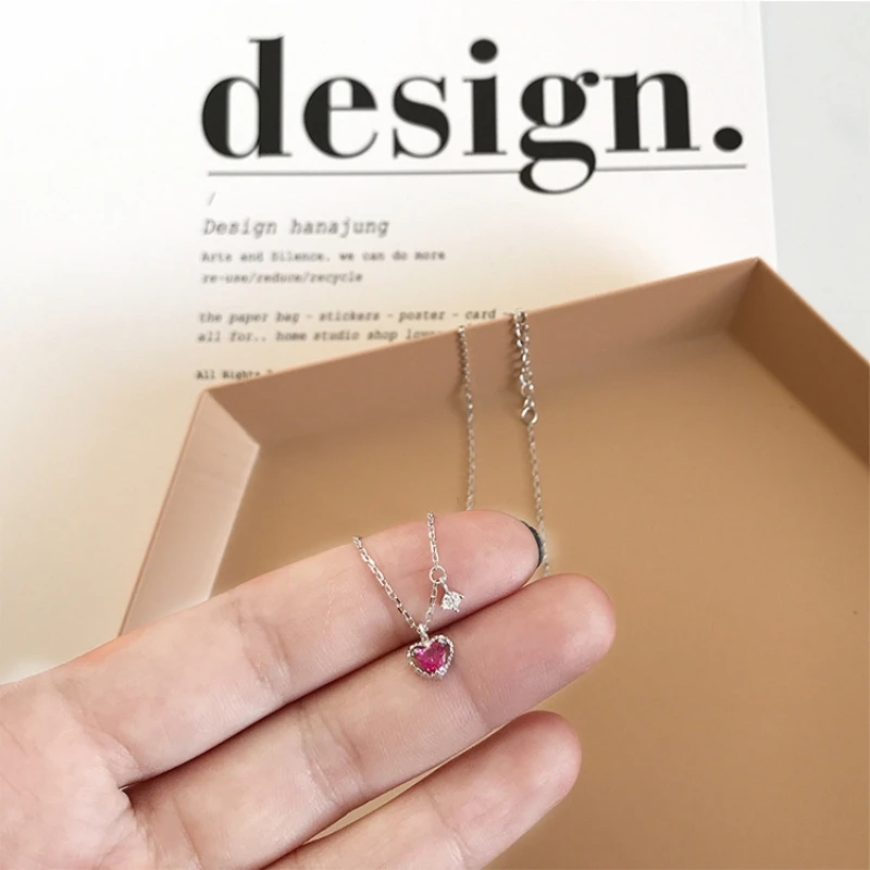 

Clavicle Chain Short Girl Heart Retro Red Gift 925 Sterling Silver Temperament Personality Fashion Female Necklace SNE071