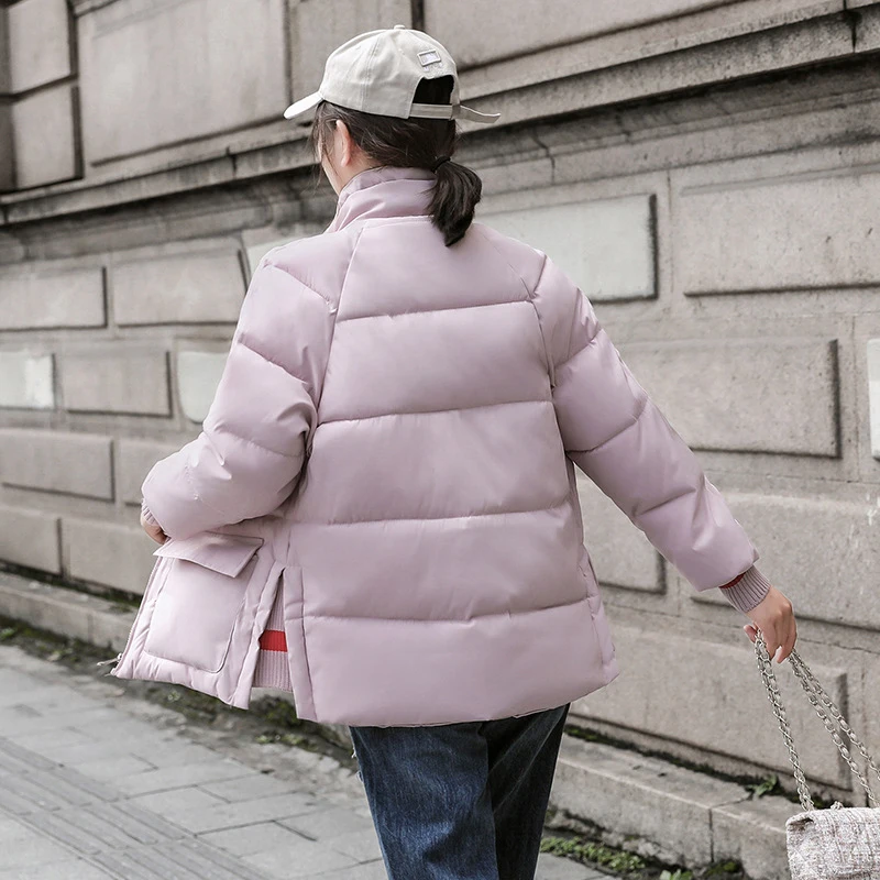 Autumn and winter women's jacket stand collar striped bread suit down cotton short 2019 female new Korean long sleeve | Женская