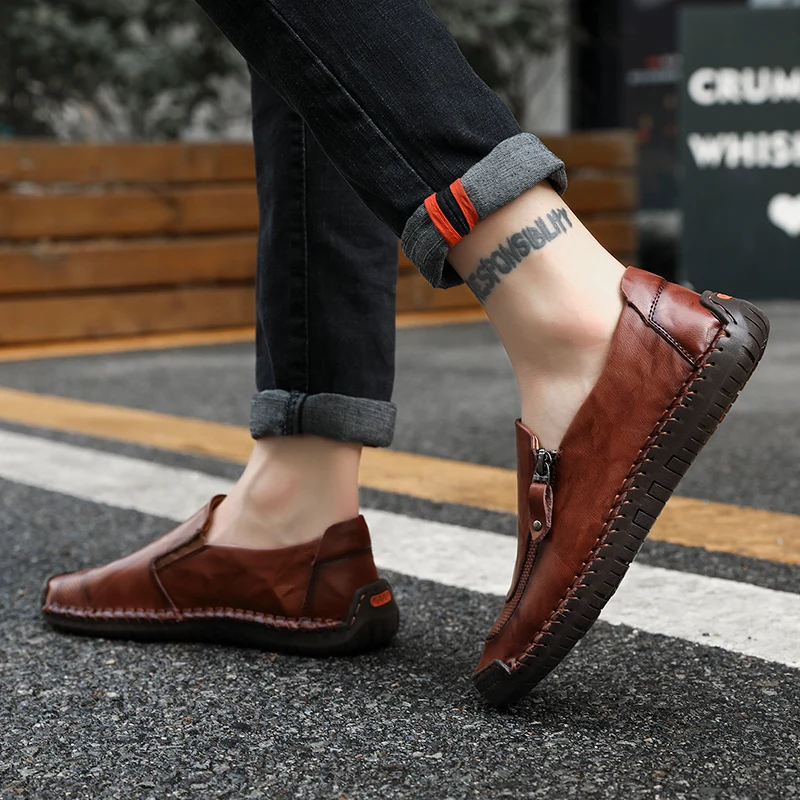2019 Casual Men Shoes Summer Loafers Quality Split Leather Flats Hot Sale Moccasins Big Size 46 | Обувь