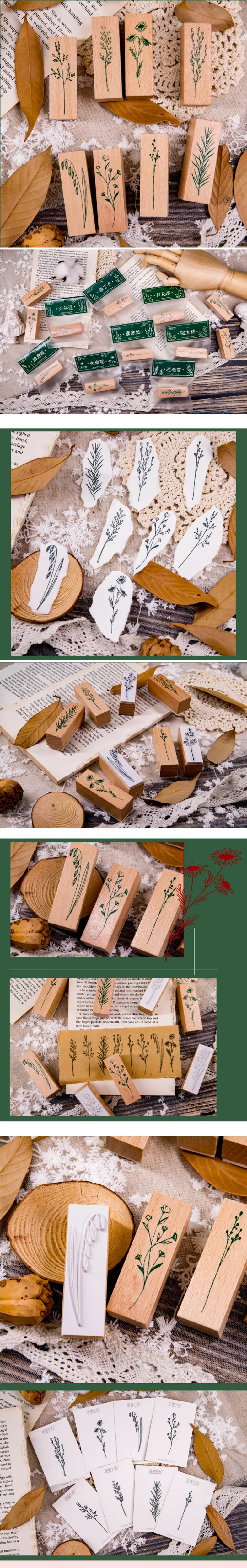Винтаж трава печать растения DIY Деревянные и резиновые штампы для скрапбукинга канцелярские Стандартный штамп