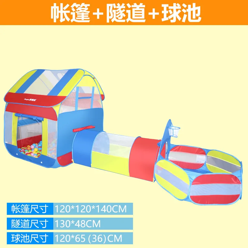 

Children's 3-in-1 tent play house with tunnel tent blue big house ocean ball pool indoor play tent can accommodate 3-5 people