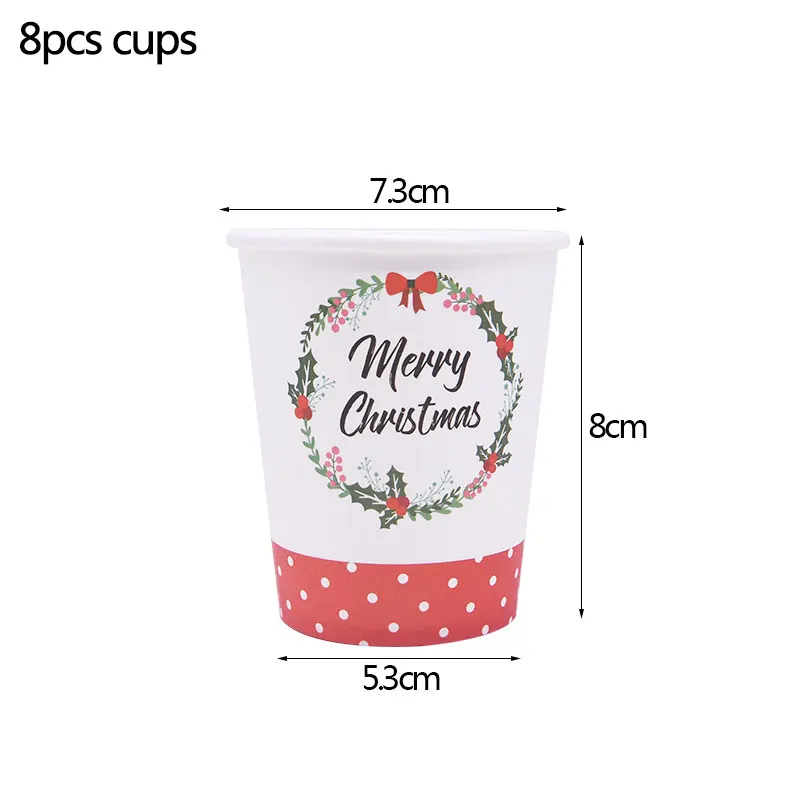 B03-8pcs cups Рождественский одноразовый набор посуды для вечеринки тарелки салфетки для стаканчиков бумажные соломинки Ножи Ложки Набор вилок Новогоднее украшение - Цвет: B03-8pcs cups