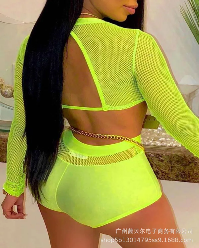 

Mandylandy Backless Tops Skinny Shorts Sets Mesh Hollow Out Suit Tracksuits Women 2 Piece Set Outfits Crop Tops Gym Workout Wear