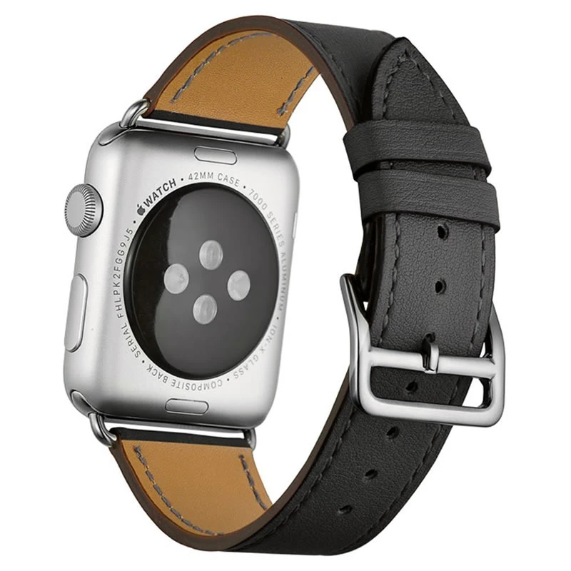 Black Ремешок из коровьей кожи для Apple Watch Band 44 мм iwatch Series 5 4 3 2 1 умные Аксессуары 42 мм петля 38 мм Замена браслета 40 мм - Цвет ремешка: Black