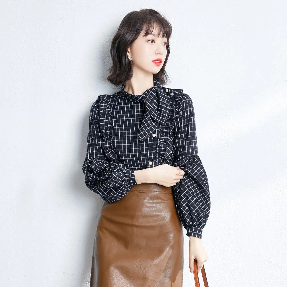 

Fashion Plaid Long Sleeve Chiffon Shirt Women's 2021 Spring New British Retro Original Design Classic Top Casual Hot Sale