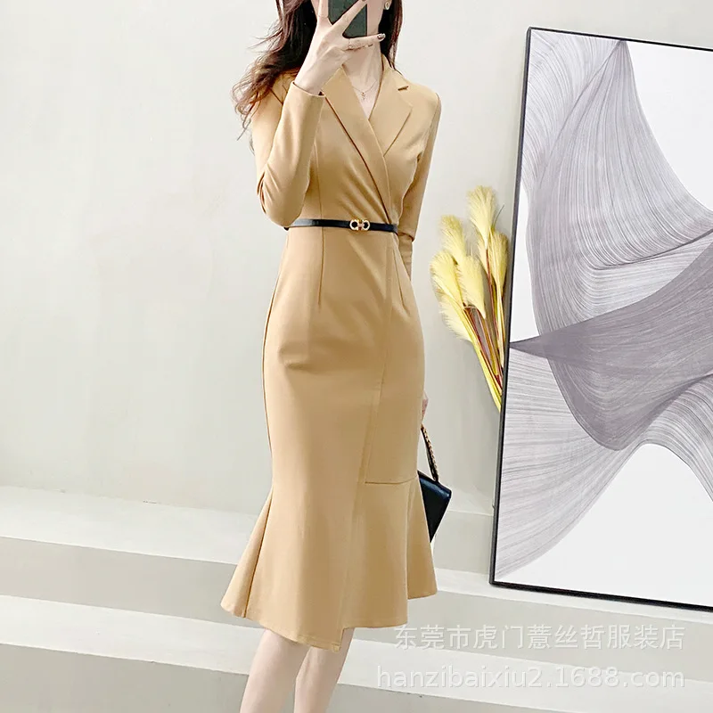 

Autumn Korean Elegant Ladies Trumpet Dress Fashion Casual Professional Temperament Goddess Fan Mingyuan Tea Break Dresses