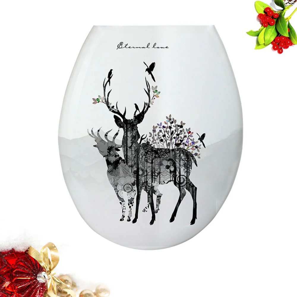 

1PC 18 Inches Thickening Printed Toilet Lid U-shaped Toilet Seat Cover Universal Toilet Lid Creative Patterns Toilet Sea