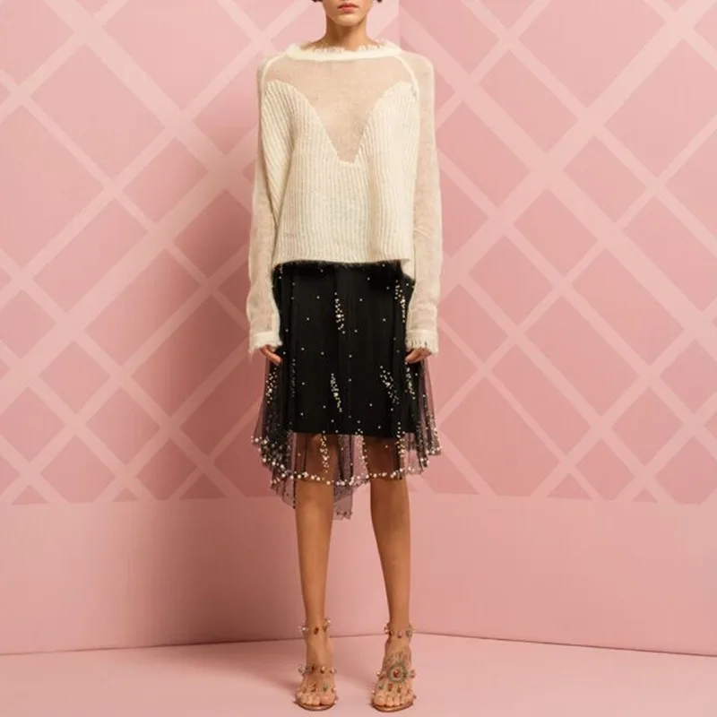 Женский свитер из мохера TWOTWINSTYLE вязаный пуловер с длинными рукавами и бахромой