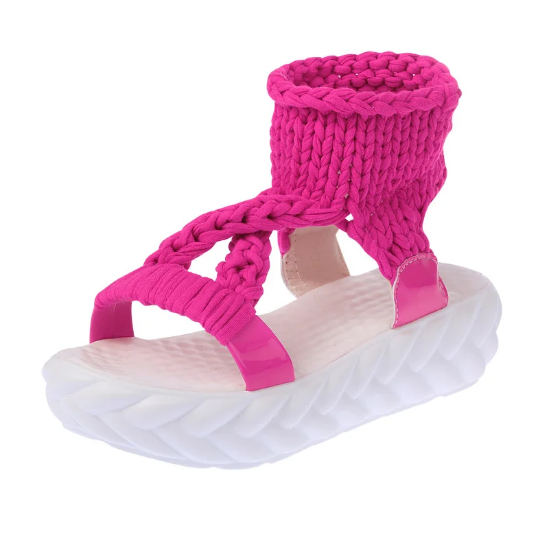 

Hand Made Women's Summer Sandals Comfortable Casual 2022 New Arrival Knit Platform Shoes Candy Colorful Wedge Sandalias