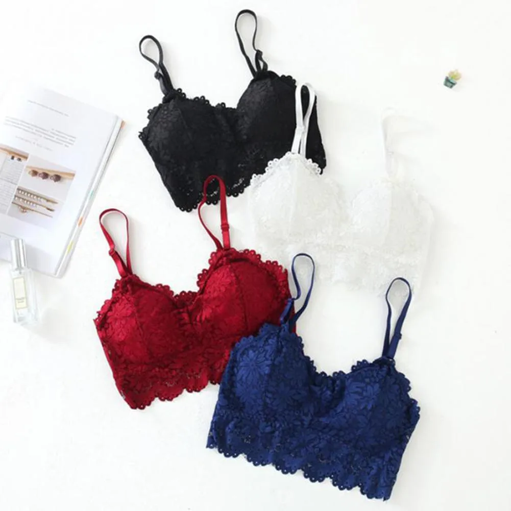 

Sexy Lace Bralette Tube Tops Bandeau Summer Women Lace Bra Tanks Crop Tops Bandeau Girl Underwear Solid Color Camisole Hot Sale