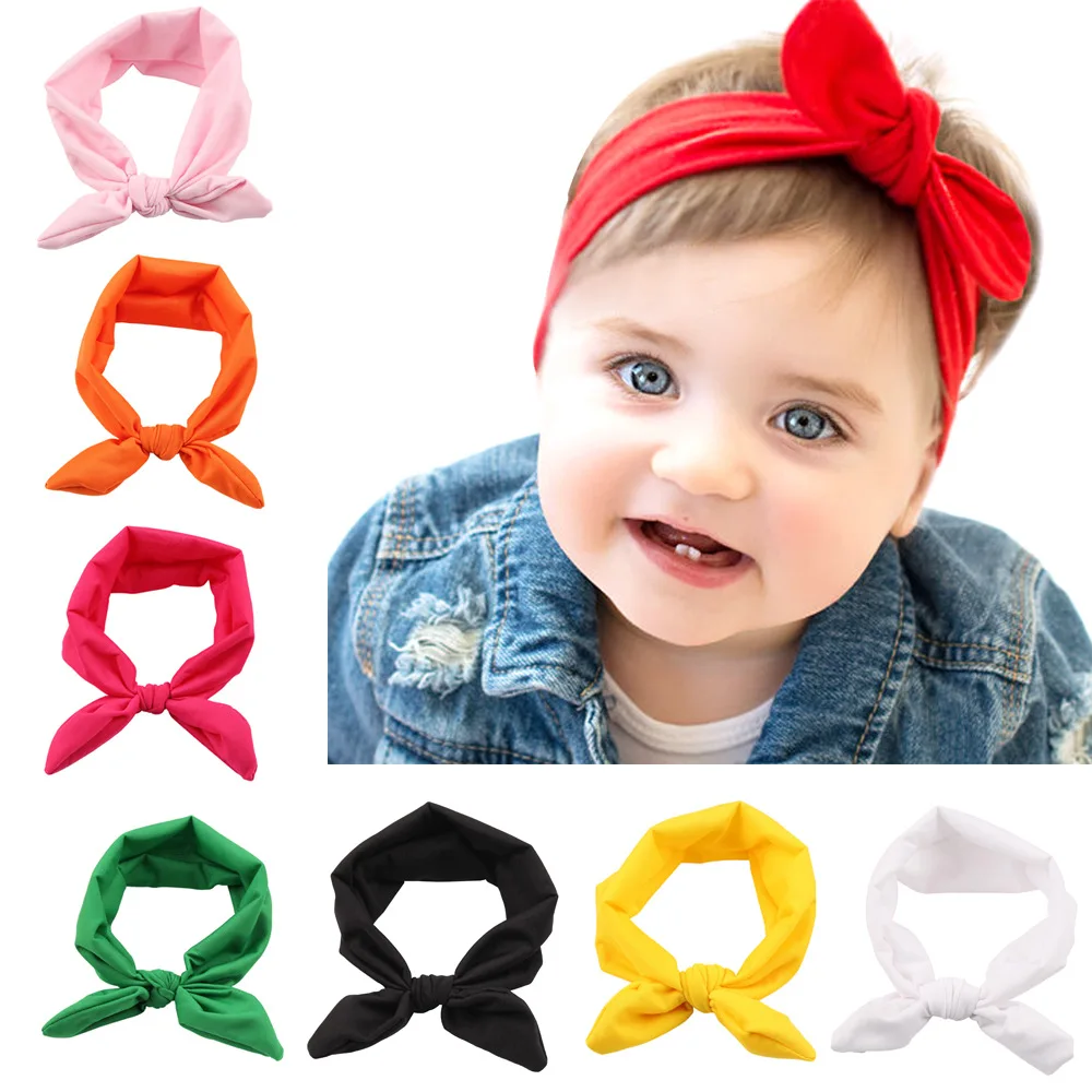 

Baby Headband Solid Nylon Bow Hair Accessories Children Cute Indian Cotton Bunny Ears Turban Children's Hair Accessories Holiday