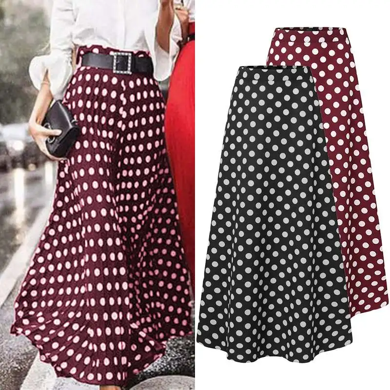 

Oversized Women's Print Bohemian Polka Dot Casual Skirts 2021 Casual Back Zipper Maxi Skirts Female