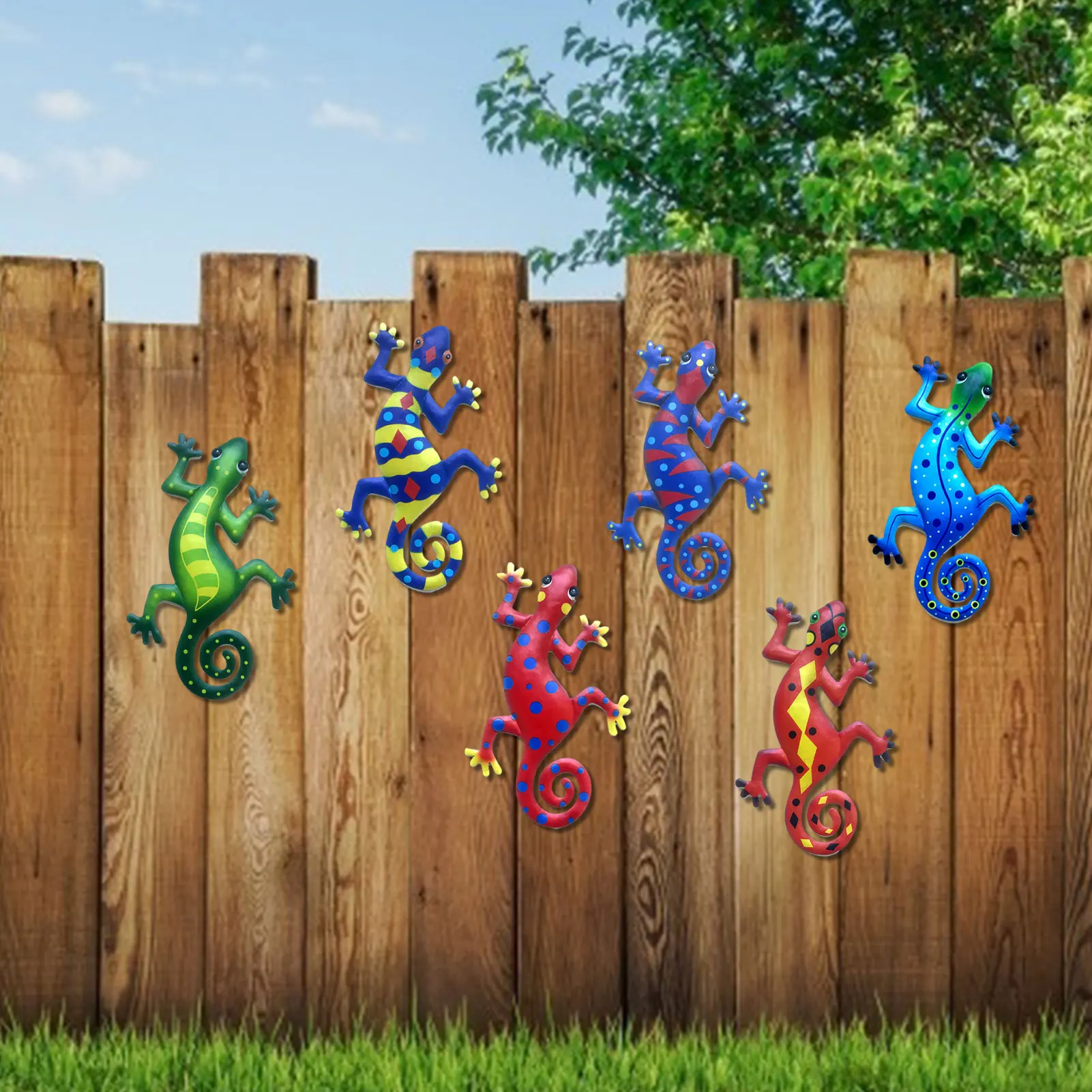 

6PCS Metal Gecko Wall Decoration Rustproof Durable Iron Gecko Household Ornament Outdoor Garden Wall Fence Decoration