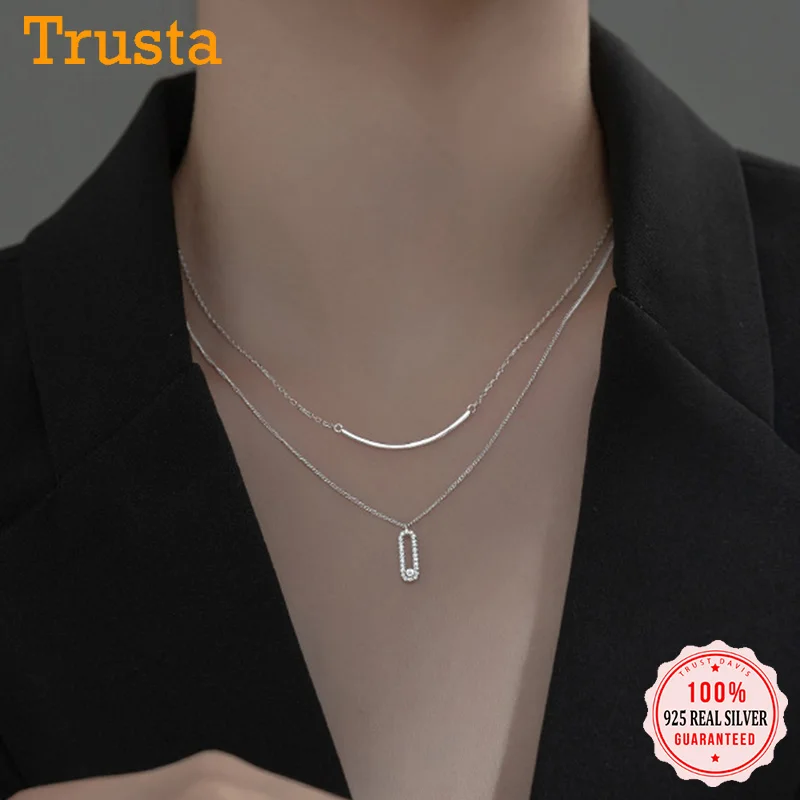 

TrustDavis Real 925 Sterling Silver Fashion Double-deck Camber Chain Necklace For Women Wedding Valentine's Day Jewelry DA2323