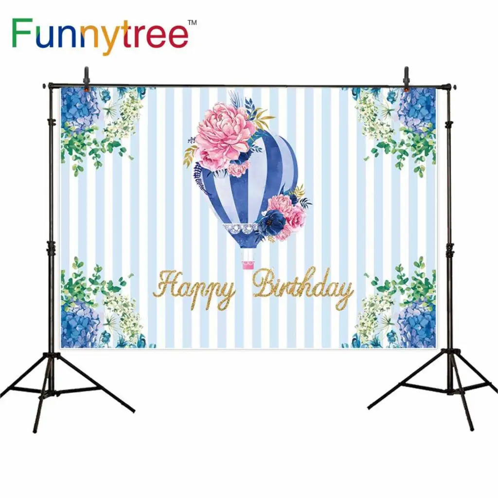 

Фотофон Funnytree для студийной фотосъемки, день рождения, воздушный шар, синий цветок, фон для вечеринки в честь рождения ребенка
