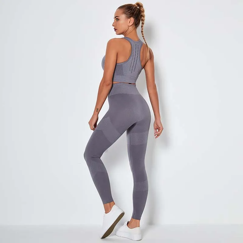 

NORMOV Sets Women Workout Backless Hollow Out Bras And High Waist Push Up Striped Trousers Suit Casual Femme Sets