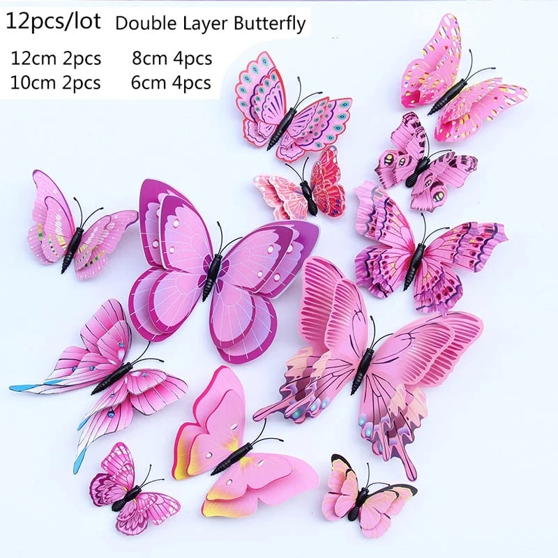 12 Pcs/Set 3D Multicolor Butterflies Wall Sticker Kids Rooms DIY Art Wall Decoration Mariposas Fridge Stickers Home Decoration