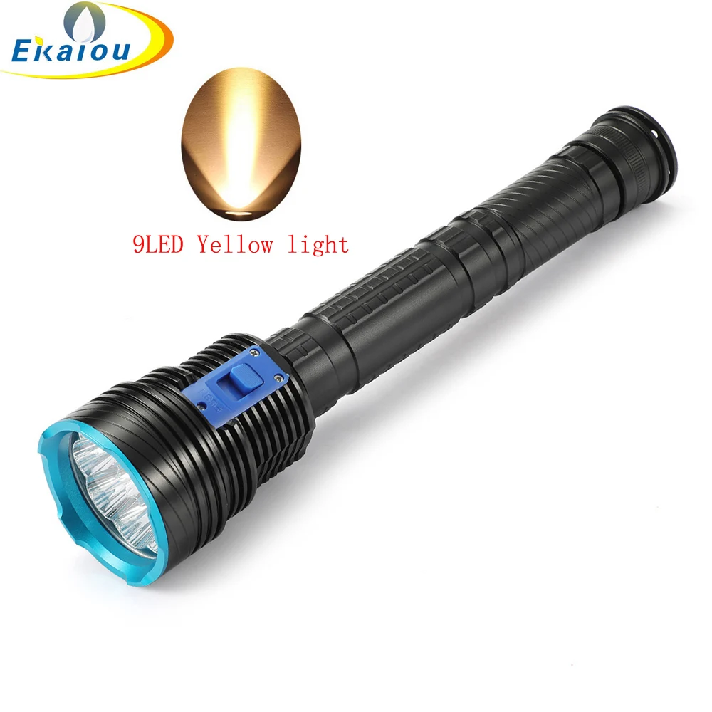 

Professional Diving Flashlight 9xXML L2 LED Yellow light High lumen Underwater Waterproof Dive Torch Scuba 200M Tactics Light