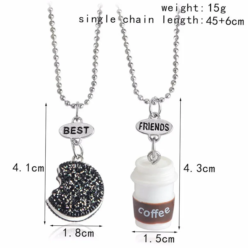 Комплект из 2 штук: мини-печенье Oreo и кулон с кофе на ожерелье для женщин - лучшей подруги BFF-шокера, украшения для дружбы с едой.