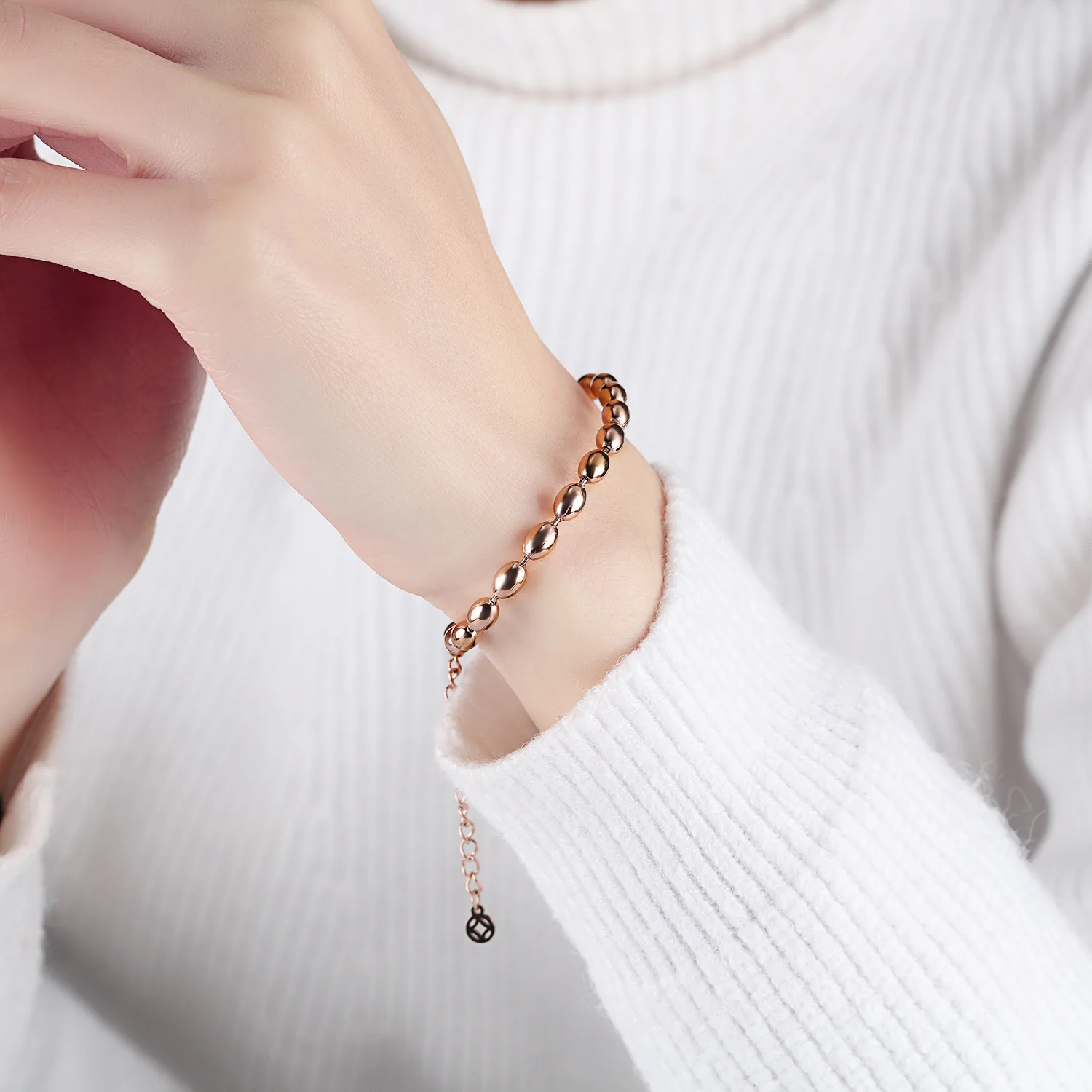 Корейская мода браслет из бисера Простой титановая сталь покрытием розовый