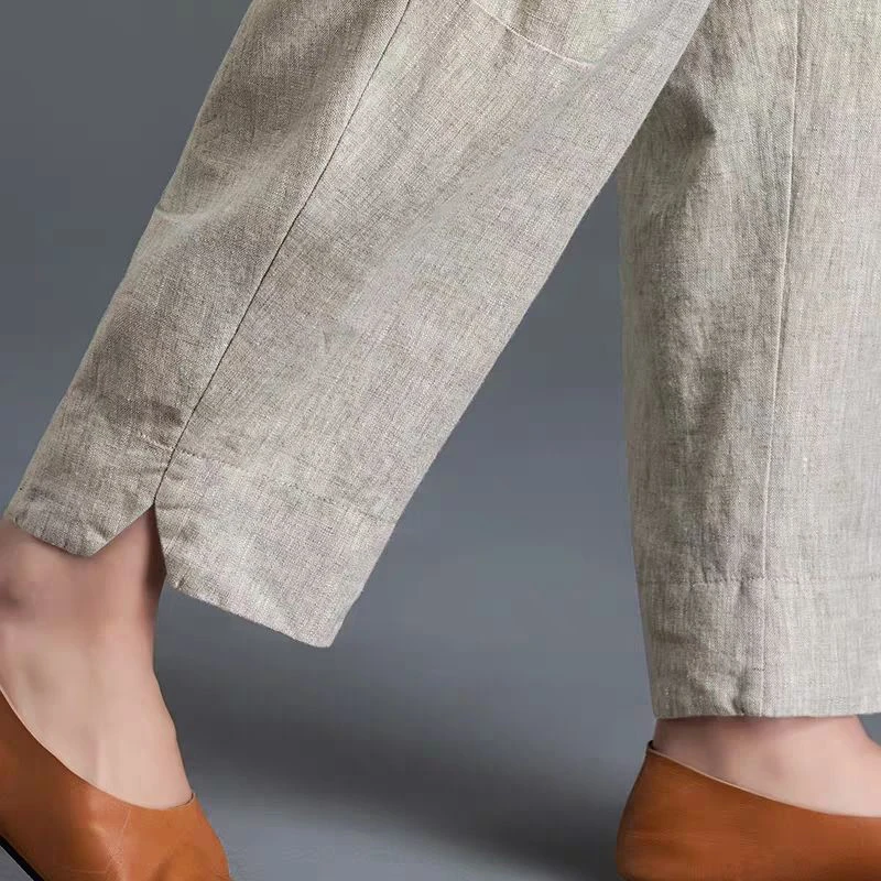 

2021 Spring Summer New Arts Style Women Elastic Waist Harem Pants Plus Size Vintage Cotton Linen Loose Casual Pants Black Pants
