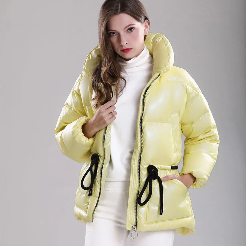 Casual Winter Down coat Women's Thick warm 2021 New Adjustable waist Female High collar Short Jacket Loose Outwear YNZZU 9O302