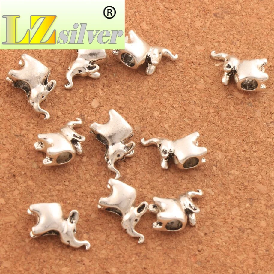 Elephant Metal Big Hole Beads MIC 15x16x6.5mm 115PCS Zinc Alloy  Dangle Fit European Charm Bracelets L1331