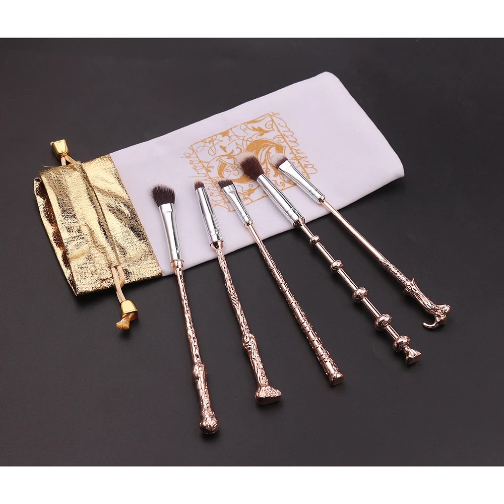 rose gold 5pcs 8 видов стилей, вдохновленный фильмом, Профессиональный набор кистей для макияжа Гарри, волшебная палочка, тени для век, кисть для декоративной косметики, набор кистей для макияжа - Handle Color: rose gold 5pcs