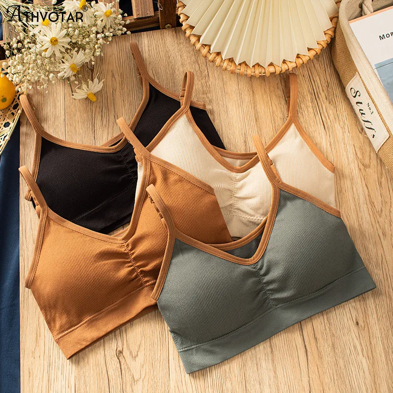 

ATHVOTAR Crop Camis Tops Sports Bralette Breathable Wrapped Chest Latex Pad Tube Top Casual V Neck Camisole Women's Underwear
