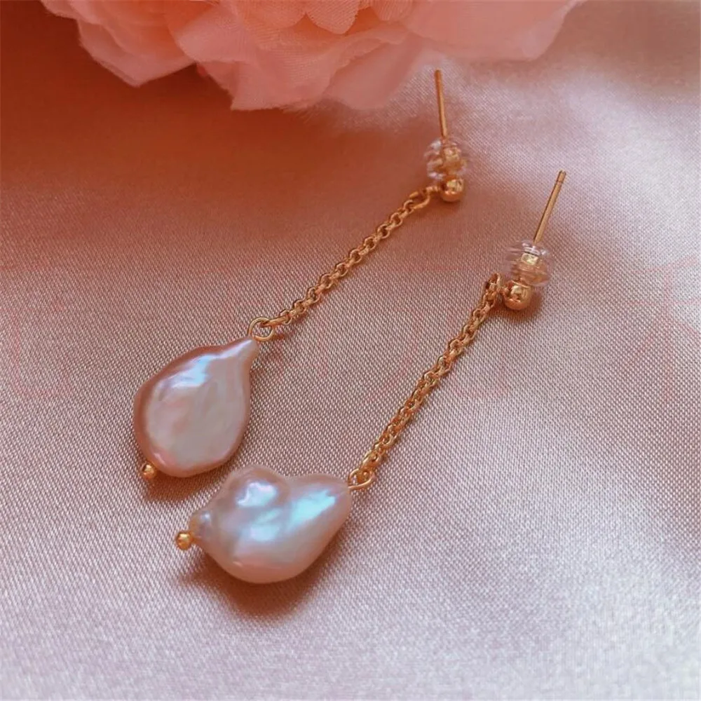 

Natural Pearl gold Earrings eardrop 18K Chain girl Gift Christmas Cultured Thanksgiving FOOL'S DAY New Year Party Beautiful