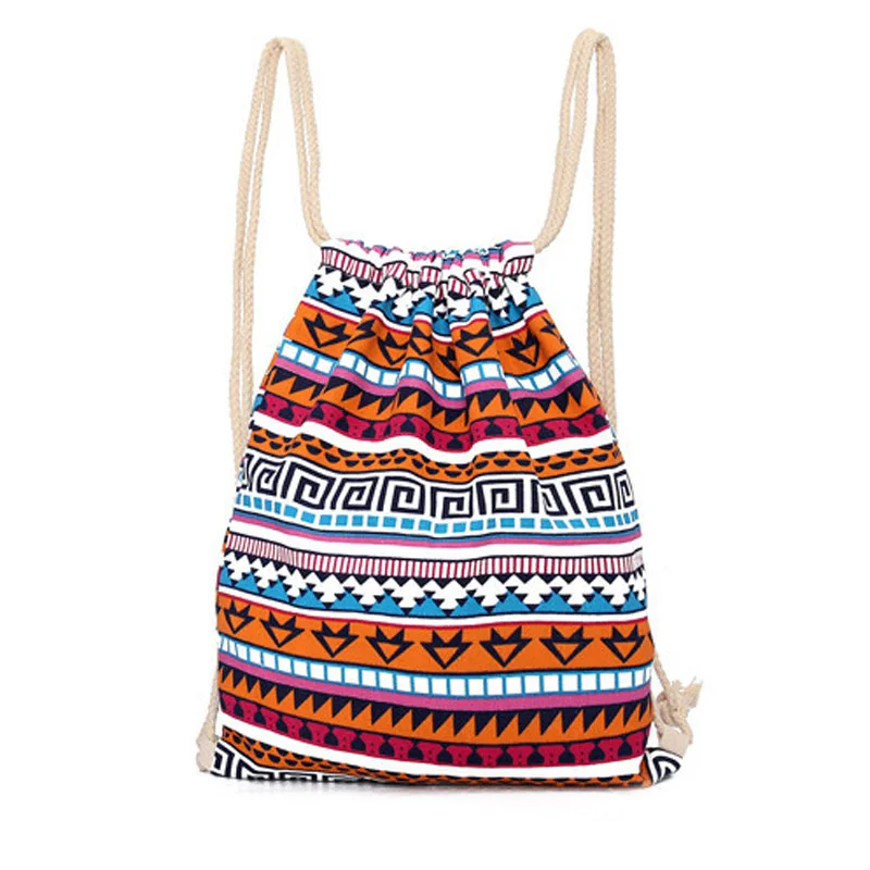 Модный нагнетающий веревочный рюкзак в этническом стиле с цифровым принтом