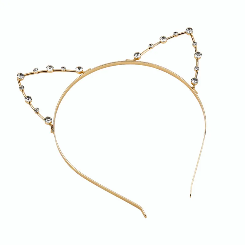 Gold Rhinestone Горячая Распродажа, модная Милая повязка на голову с кошачьими ушками, сплав, стразы, кристалл, жемчуг, для женщин, девушек, повязка на голову, аксессуары - Цвет: Gold Rhinestone
