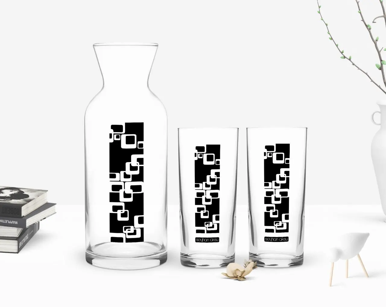 

Персонализированные Цветные принты имеет двойную Arrack чашки и графин подарок Seti-121