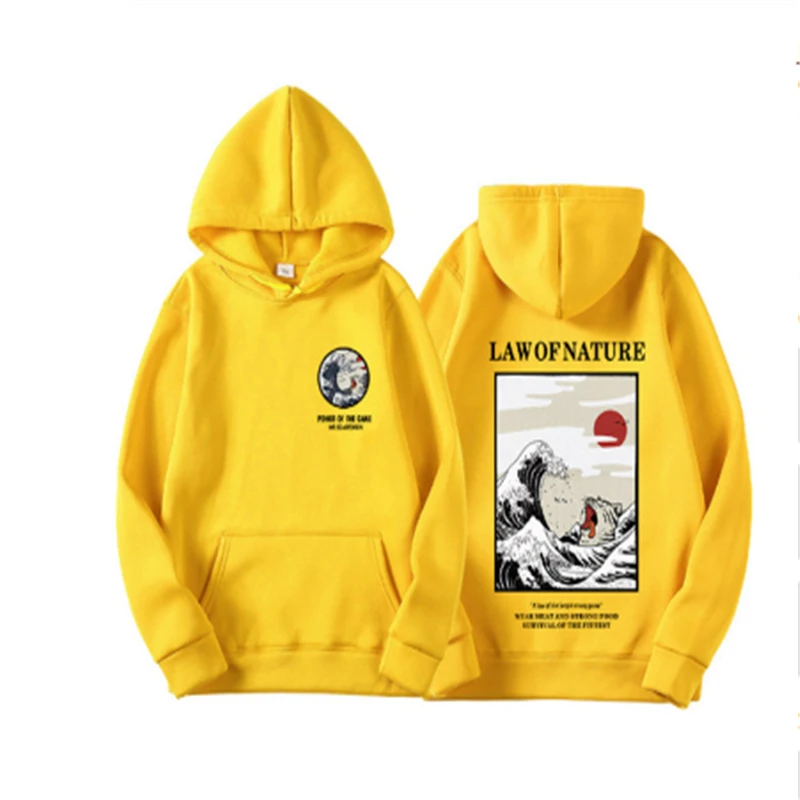 Новинка флисовые толстовки с японским забавным принтом кота и волн зима 2020