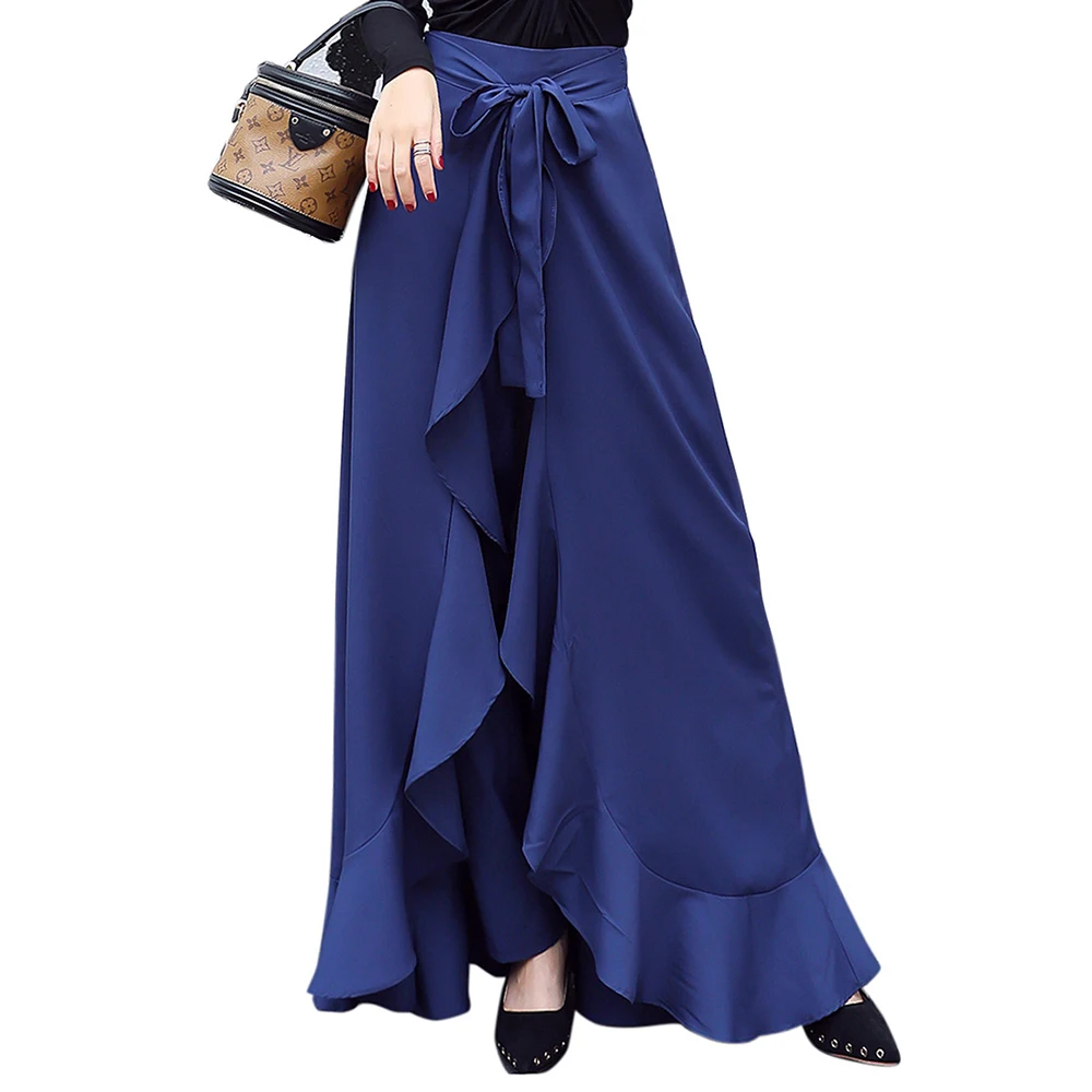 

ZOGAA Women Leisure Skirts Irregular Ruffled High Waist Bow Hakama Casual Loose Spring Autumn Folds Elegant Ladies Skirt Pants